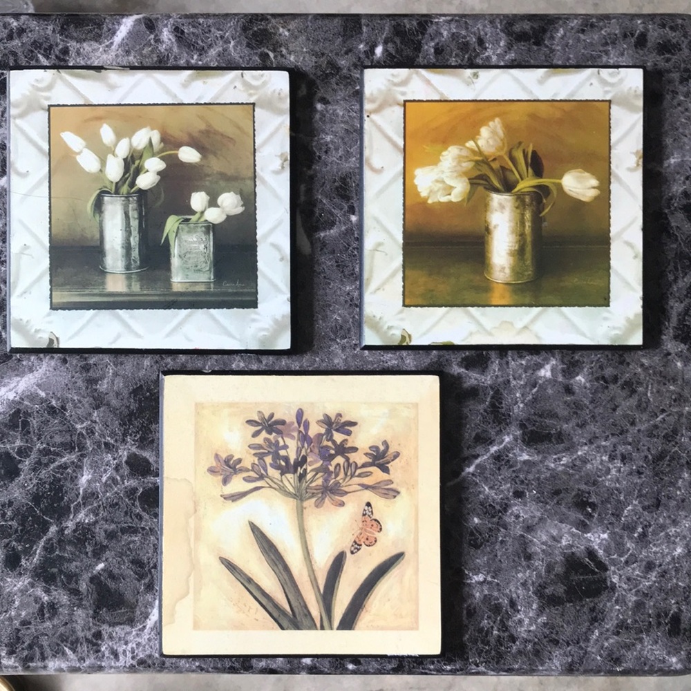 Botanical Trio Wall Art Set - White, Cream & Purple Accents